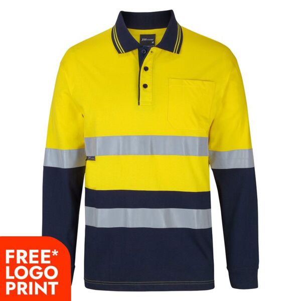 Mens Hi Vis (D+N) Long Sleeve Cotton Polo Thumbnail