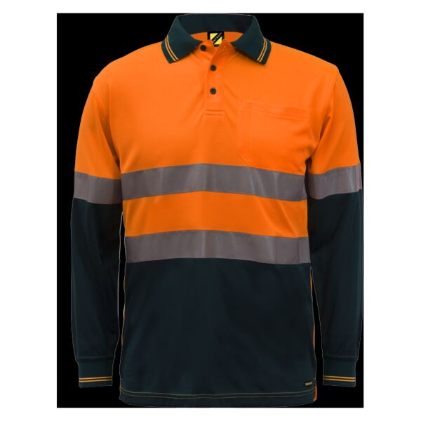 Mens Hi Vis Two Tone Long Sleeve Micromesh Polo With Pocket And Csr Reflective Tape Thumbnail